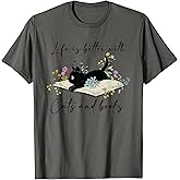 Cat Book Shirt for Women Life is Better with Cats and Books T-Shirt