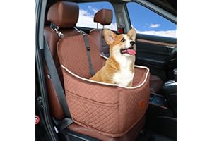 Youvee Dog Car Seat,Elevated Pet Booster Seat with Interior Height 6 Inches for Small Dog up to 30 lbs,Memory Foam Dog Travel Safety Seat for Car Front/Back Seat,Detachable and Washable(View II-Brown)