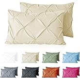 VACVELT Pintuck Pillow Cases Queen Size Set of 2, Beige Pillow Shams Decorative Pillowcases with Envelope Closure, Pinch Pleated Microfiber Pillowcases, Wrinkle and Stain Resistant