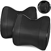 SCEDREAM 2 Pack Car Neck Pillow, Softness Leather Car Headrest Pillow, 100% Memory Foam and Breathable Removable Cover, Neck Support Head Pillow for Ergonomic Design (Black)