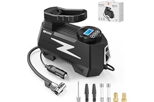 FADAKWALT Tire Inflator Portable Air Compressor, DC 12V Tire Air Pump with LED and 150PSI Digital Pressure Gauge, Portable Tire Inflator for Car Tires, Motorcycles, Bike, Ball (Silver)