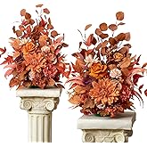 TINGE TIME Free-Standing Artificial Flower Set of 2, Table Centerpiece with Rubber Pad, Silk Fake Flower for Fall Wedding Centerpiece Archway Aisle Welcome Entrance (Maple Red)
