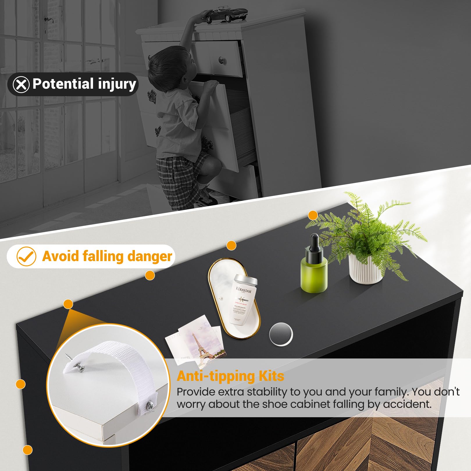 Aceshin Upgrade Shoe Organizer with Doors, Shoe Storage Cabinet with Adjustable Shelves for Entryway, 7-Tier Entryway Shoe Rack Storage for Hallway, Closet, Living Room (Black)