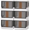 HAIXIN Folding Storage Bins with Left Doors and Right Doors Opening, 6.86 Gal Bookcase, Stackable Storage Cabinet, Plastic Shelves Organizer, Space-Saver Pantry Storage, Room Organization, 6 Pack