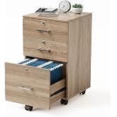 VINGLI 3-Drawer File Cabinet with Lock, Wood Rolling Filing Cabinets for Home Office, Mobile Printer Stand, Under Desk File Organizer for Letter Sized Files, 26" H(Caster Included), Oak