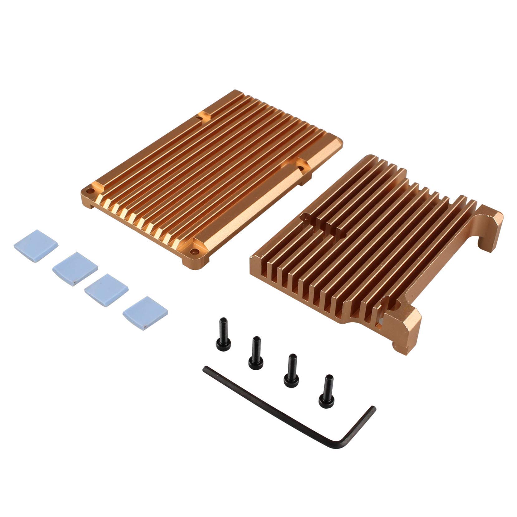 Jopto Computer Model B Armor Aluminum Alloy Case Passive Cooling Shell Metal Enclosure Heat Dissipation Auminum Alloy Box Compatible with Raspberry Pi 4B Raspberry Pi Model B Gold (Case without Fan)