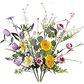 CISDUEO 4 Pcs Wildflowers Artificial Flowers Daisies Roses and Poppies Faux Wildflowers Summer Flowers Artificial for Decoration Spring Silk Floral Arrangement Wedding Party Table Centerpieces Home