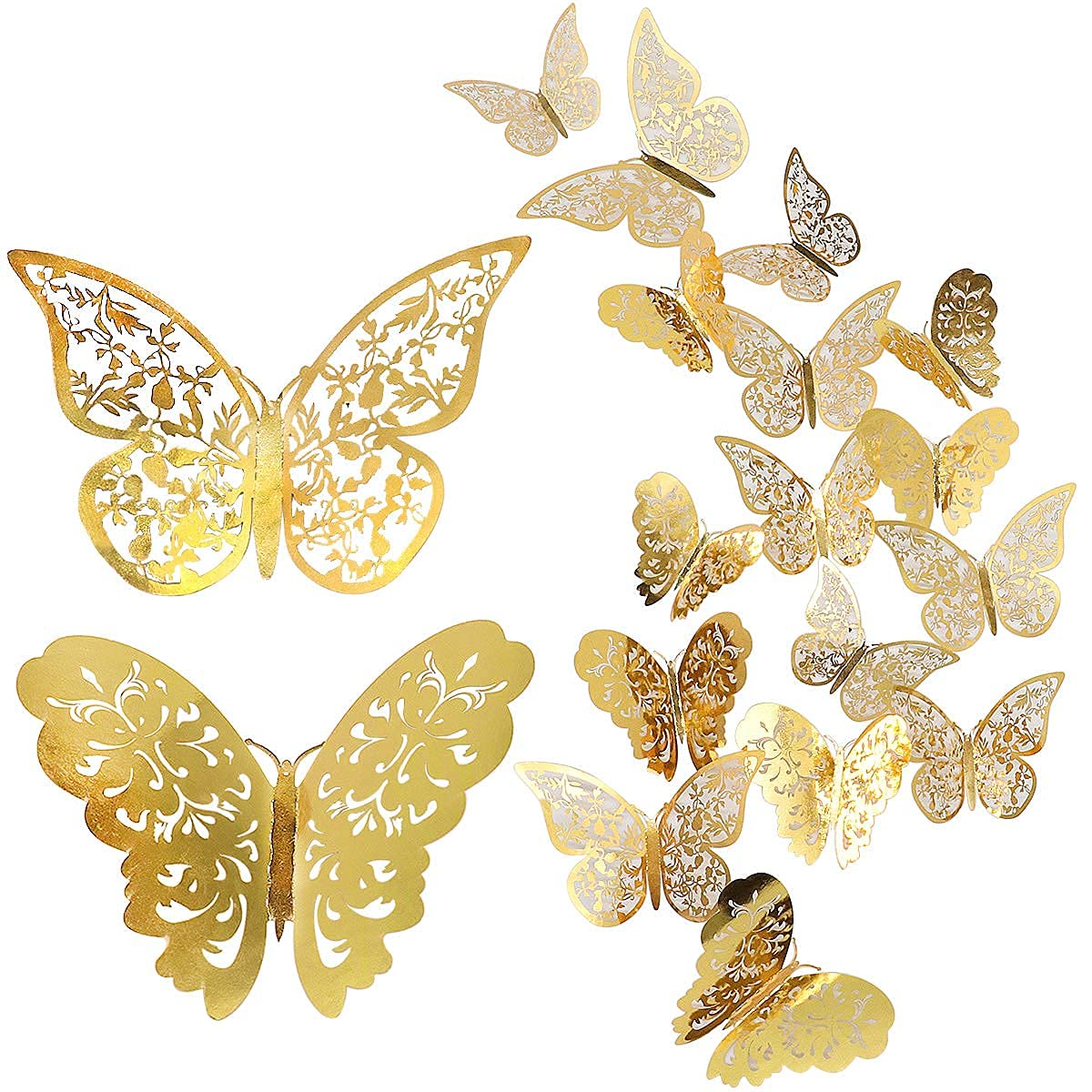 24piece Butterfly Wall Sticker,Mixed 3D Butterflies Wall Decals,Vivid Flash Wall Stickers for Home,Bedroom,Baby Room Decoration(Gold)
