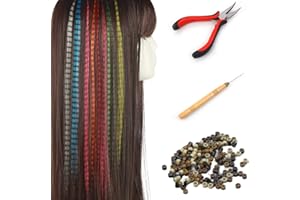 SARLA Feather Hair Extensions Kit Synthetic 16 Inch 100 Pcs I-tip Hair Feathers for Girls Women 10 Mixed Colors with Plier Hook Beads Heat Friendly Fiber