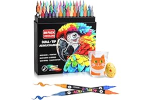 Fnooota 120 Colors Acrylic Paint Markers, 60 Pack Acrylic Paint Pens with Dual Brush Tips, Acrylic Pens for Rocks, Eggs, Wood