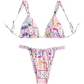 Women's High Waisted Bikini Set Floral Print Spaghetti Strap Smocked Wireless Bathing Suit Swimsuit 2 Piece Set