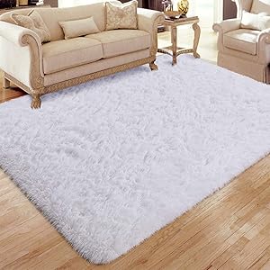 Flagover Soft Fluffy Modern Living Room Area Rugs Shaggy Plush Non-Slip Bedroom Carpets Suitable for Children Room, Baby Room, College Dorm and Nursery Home Decor Floor Rugs 4x6 Feet White