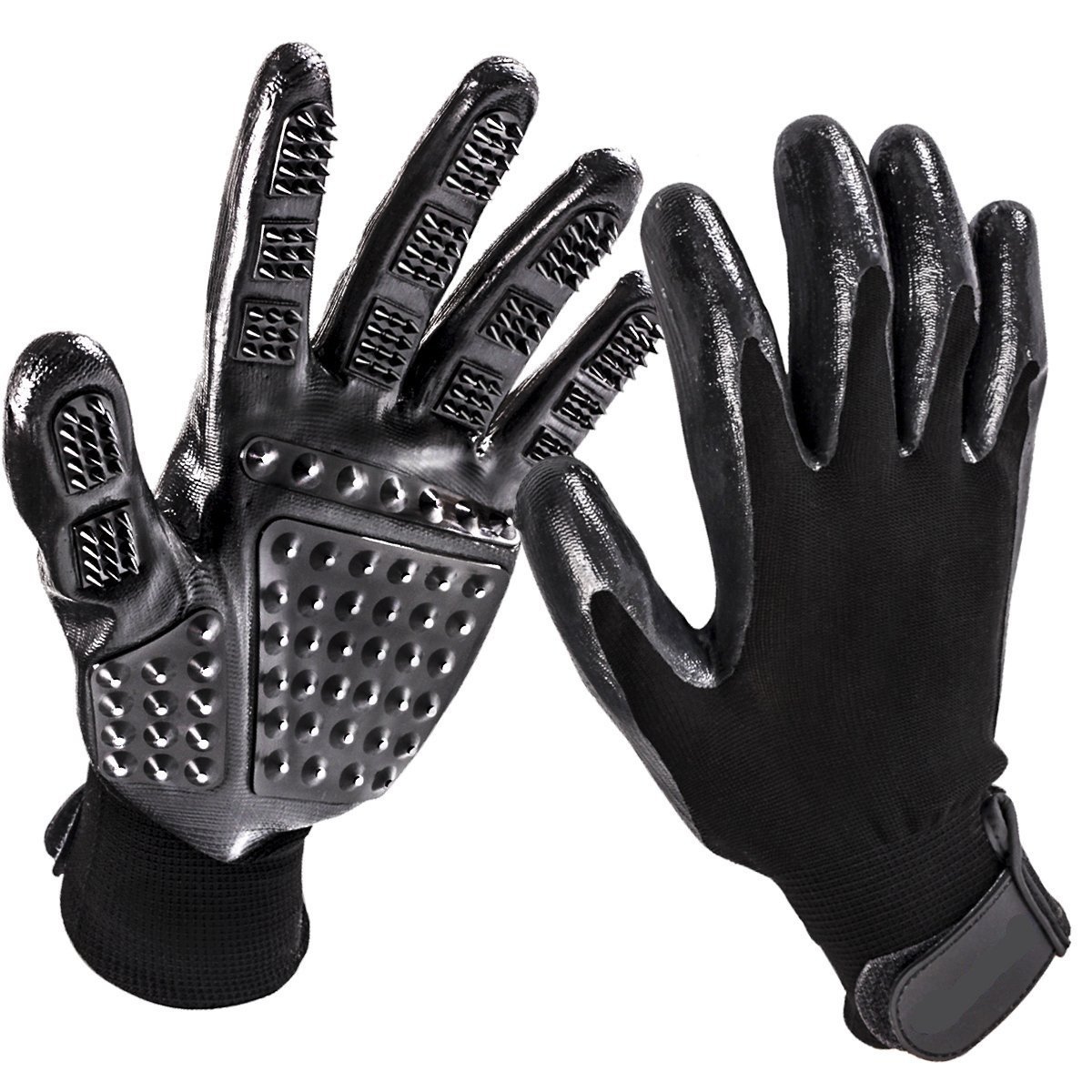 Bestbuy Dog Grooming Gloves - Improved Five Finger Design Rubber Dog Bathing Glove Gentle De-Shedding Brushes for Cats, Dogs & Horses (Black)