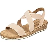 Carcuume Women's Suede Flat Sandals Elastic Slingback Slip-On with Cushioned Wedge Sole for Walking, Beach Weddings,VJAMIE-000