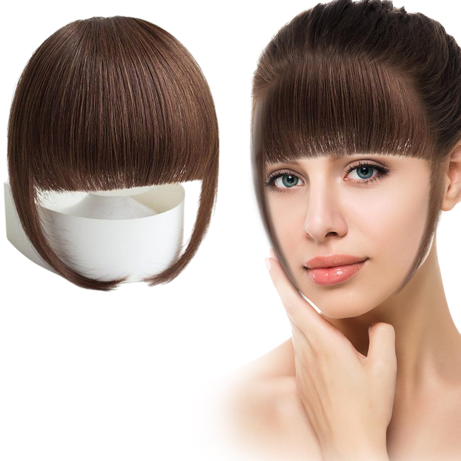 Photo 1 of Bangs Hair Clip, Thick Clip on French Bangs for Women with Temples, Natural Wispy Blending and Easy to Use Suitable for Daily Wear (Light Brown)