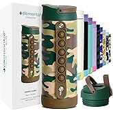 Elemental Iconic Kids Water Bottle for School - 100% Leak-Proof Insulated Water Bottles with Straw Lid & Pop-It Handle for Boys & Girls - Triple-Wall Insulated & BPA-Free, 14oz โ Green Camo