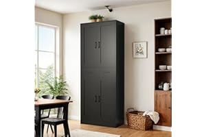 DIYART Black Pantry Cabinet, 71" Tall Freestanding Hutch with Doors and Drawer for Kitchen, Dining Room, Hallway