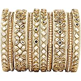 I Jewels Gold Plated Indian Bollywood Wedding Handcrafted Embellishments Bangles Chuda Bangle Set for Bridal/Women