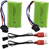 Blomiky 2 Pack 7.4V 2S 600mAh Li-ion Rechargeable Battery with SM-4P Plug and USB Cable Compatible with Some Kind of RC Trucks Cars/JF-71A