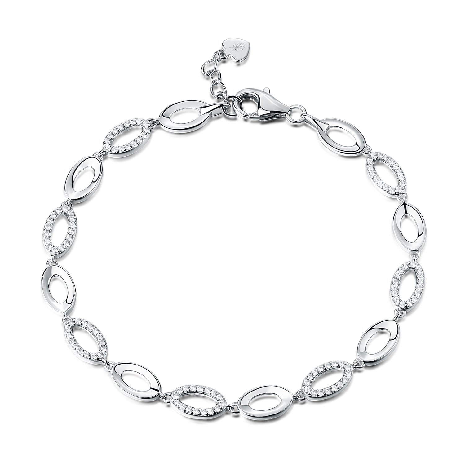 Diamond Treats Silver Bracelet for Women, solid 925 STERLING SILVER Oval Link Bracelet with Sparkling Cubic Zirconia. This 7.5-8 inch Luxurious Ladies Bracelet is the Perfect Jewellery Gift for Women.