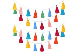 WILLBOND 4 Pieces Tassel Garland Boho Tassel Banner Classroom Garland Bright Classroom Decor for School Supplies Birthday Baby Shower Party Supplies, Pre Assembled(Tassel in 6.3 Inches)