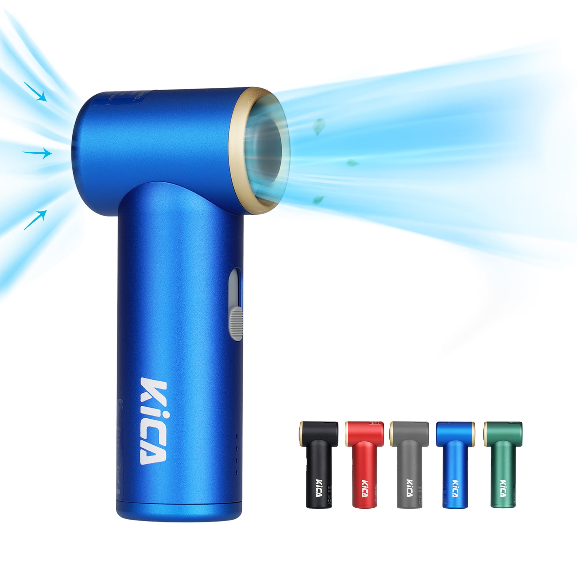 Kica Jetfan Mini Handheld Fan,3000mAh USB Rechargeable Portable fan,Powerful Airflow Desk Fan with14h Working Time,Metal Shell Feels Cool,Slider Speed Adjustment,for Home Office Outdoor Travel-Blue