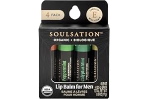 Soulsation Organic Lip Balm Set for Men - 4 Flavors - 100% Natural Moisturizing for Cracked & Dry Lips