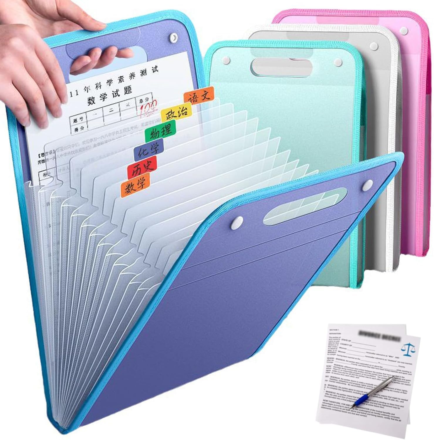 4 Packs 13 Pockets Per Expanding File Organiser, A4 Paperwork Organiser Accordion Document Organizer Expanding File Folders for Paperwork with Double Buttons Closure, Waterproof Document File Folders