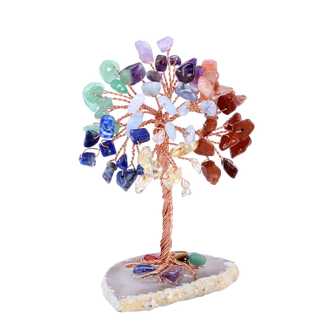 JOVIVI 7 Chakra Healing Crystal Money Tree,Mini Rainbow Gemstone Tree Feng Shui Ornaments Healing Crystal Tree Figurines,Agate Slice Geode Quartz Stone Stand for Home Office Decor