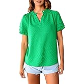 winkbay Women's Summer Puff Sleeve Tops Dressy Casual Notch V Neck Loose Blouse Beach Vacation Clothes