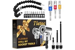 Tietoc 19pcs Flexible-Drill-Bit-Extension Set, Stocking Stuffers Gifts for Men Screwdriver Bit Kit, Present Ideas Gifts for Dad Adults Mens Gifts Christmas, Hex Shank 105°Right-Angle-Drill-Attachmen