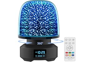 Eyesound Night Light Bluetooth Speaker - 360° Rotation 3D Glass Starry NightLight with Alarm Clock, 7 Color Changing Dimmable Table Lamp for Bedroom, Christmas Gifts idea for Teen Boys Girls Baby