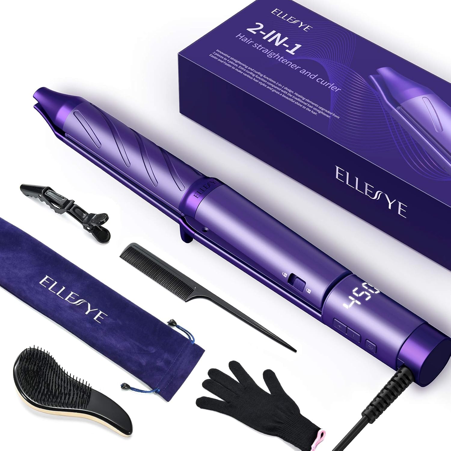 Hair Straightener and Curler for Women, ELLESYE 2 in 1 Professional