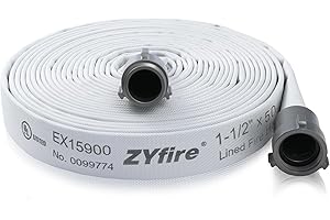ZYfire Fire Hose - 1-1/2" ID x 50 FT Single Jacket EPDM Firefighter Hose with M × F NST/NH Aluminum Couplings 750 PSI Burst Pressure Lightweight for Use in Firefighting