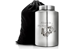 Gredstar Stainless Steel Silver Truck Large Decorative Urn for Adult Ashes up to 220 lbs (Always in My Heart)