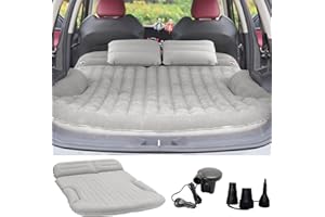 KMZ SUV Air Mattress Thickened and Double-Sided Flocking Travel Camping Bed with 2 Pillows & Electric Pump Dedicated Mobile Cushion Inflatable Bed for SUV Trunk and Rear Seat (Light Gray)
