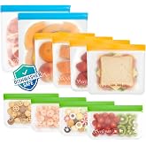 10 Pack Reusable Freezer Dishwasher Safe, BPA Free, Food Storage Bags | Extra Thick, Leak Proof, Food-Grade Material, for Home Organization, Marinating Meat, Lunch, Sandwich, Snack, Salad, Food