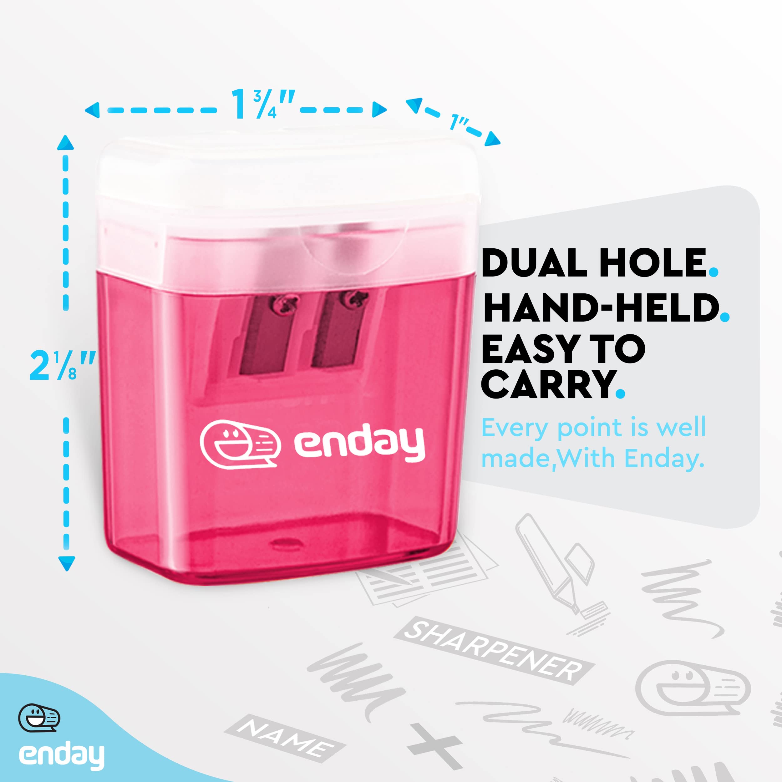Pencil Sharpener Dual Hole Manual Pink, Jumbo Crayon Sharpener w/Cover & Bin, Handheld Pencil Sharpeners for Large & Standard Pencils, Also Available in Purple, Green, Blue, Red, Grey, 1 Pc –by Enday