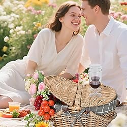 Wicker Picnic Basket with Removable Liner Empty