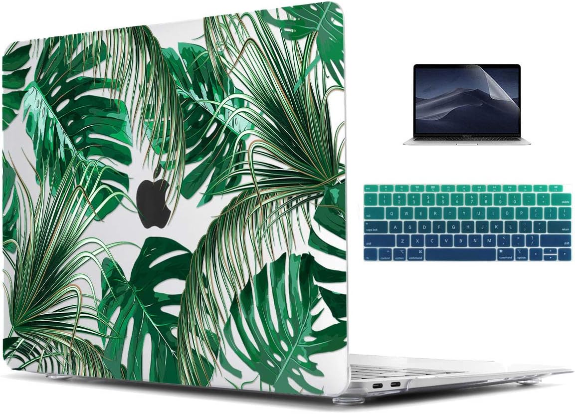 TwoL Tropical Palm Leaves Hard Shell Case Keyboard Cover Screen Protector for 2016-2019 MacBook Pro 15 inch Touch Bar Model A1990/A1707