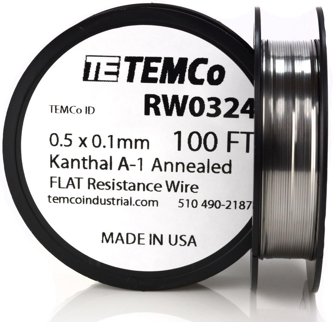 TEMCo Flat Ribbon Kanthal A1 Wire 0.5mm x 0.1mm 100 Ft Resistance A-1