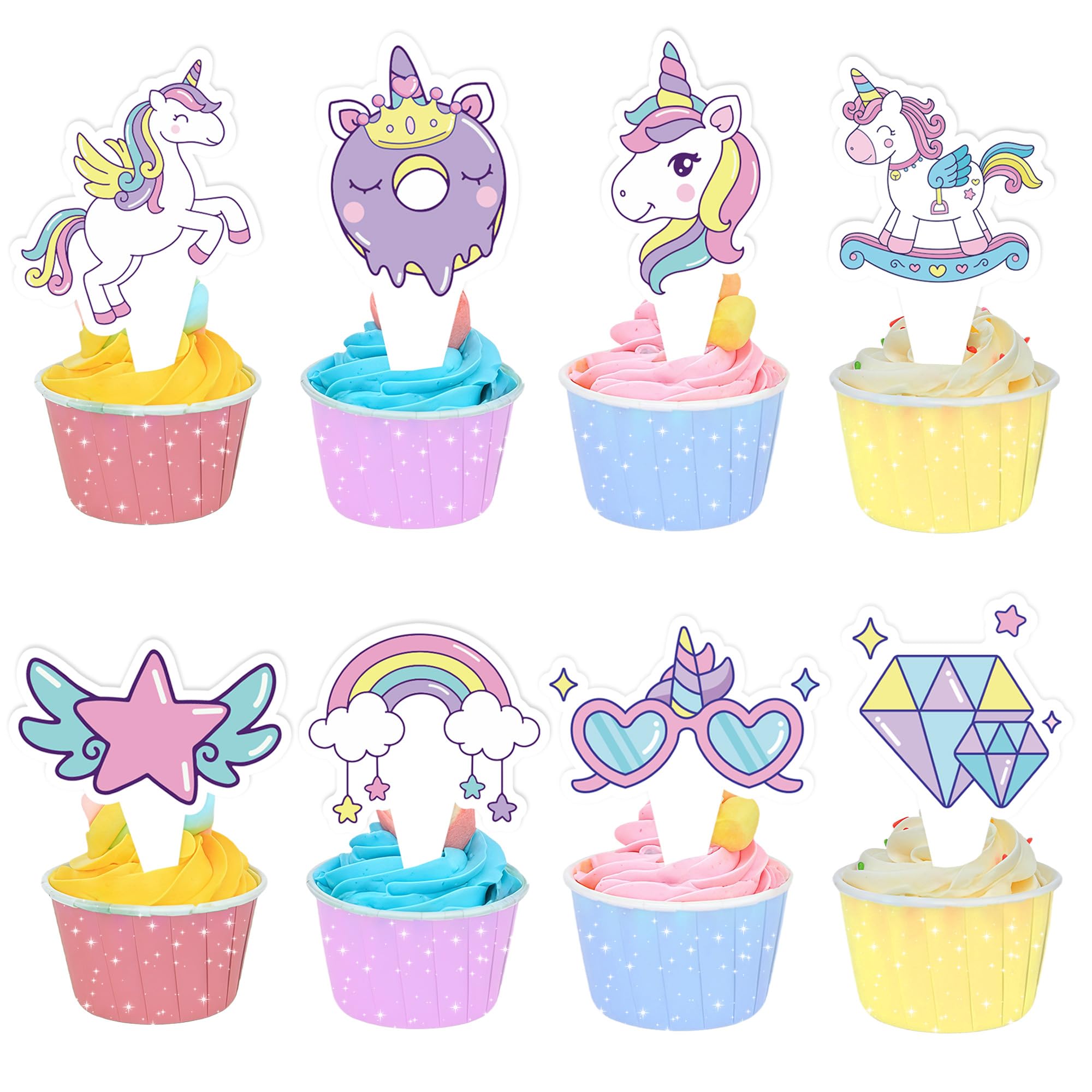 View 1 of 48 Pcs Unicorn Themed Cupcake Topper Unicorn Party Decoration Plugins Suitable for Birthday Part and Unicorn Enthusiast Communication Meeting