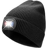 OKKLE Unisex LED Beanie with Light, USB Rechargeable Headlamp Hat, Winter Gifts for Men Women Husband Him Black