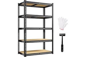 REIBII Storage Shelves 5 Tier Adjustable Garage Shelving Heavy Duty Metal Shelving 2020LBS Metal Shelf 59.8" H Pantry Shelf for Garage Pantry Closet Kitchen Basement 28" W x 12" D x 59.8" H, Black
