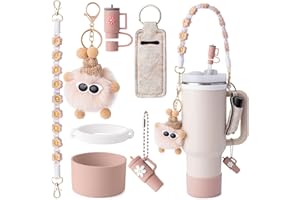 JINHCHIF Stanley Cup Accessories Set I Water Bottle Handle Strap, Silicone Cup Boot, Lipstick Holder, Keychain Charms & Handle Charms,Straw Topper Accessories for Stanley Cups 40oz/30oz