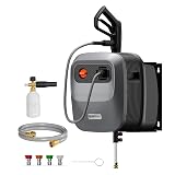 Giraffe Tools Grandfalls Retractable Pressure Washer G20, 2500 PSI 2.2 GPM, 180° Wall Mounted Power Washer, Auto-Retract with 65ft Pressure Hoses, 5 Nozzles for Floor/Cars/Fences/Patios, Dark Silver