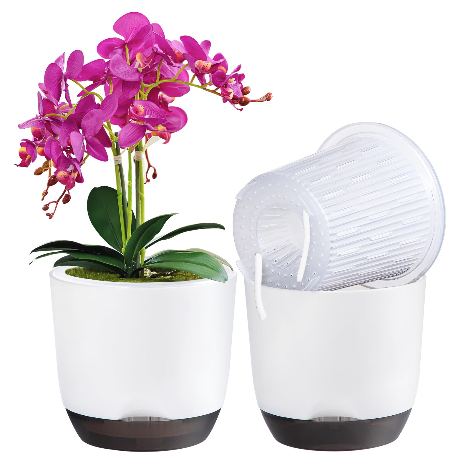Photo 1 of QCQHDU 2 Pack Orchid Pots with Holes for Repotting, Double-Layer and Self Watering Orchid Pot with Good Air Circulation