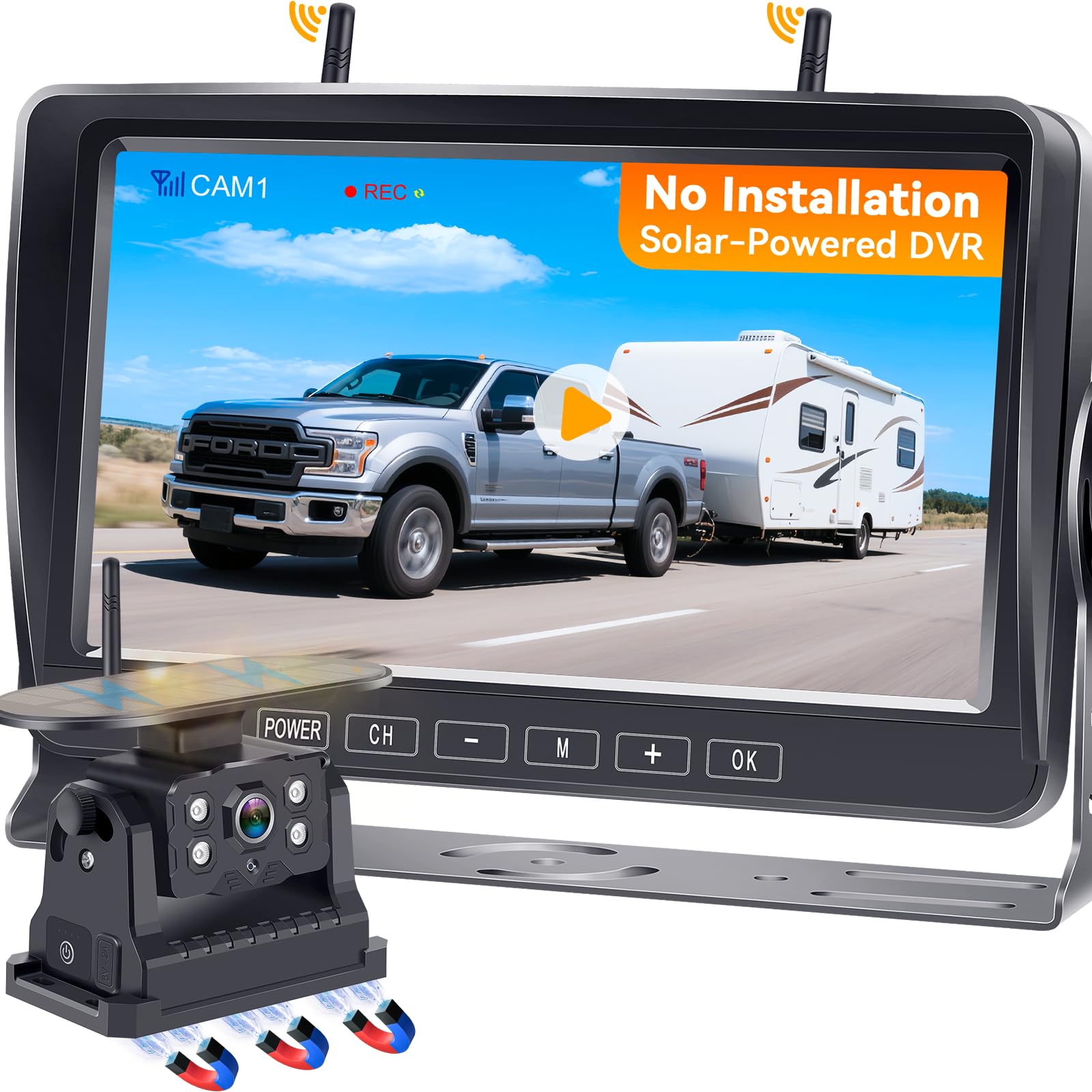 Wireless Backup Camera for RV Install-Free 7-Inch: Magnetic HD 1080P