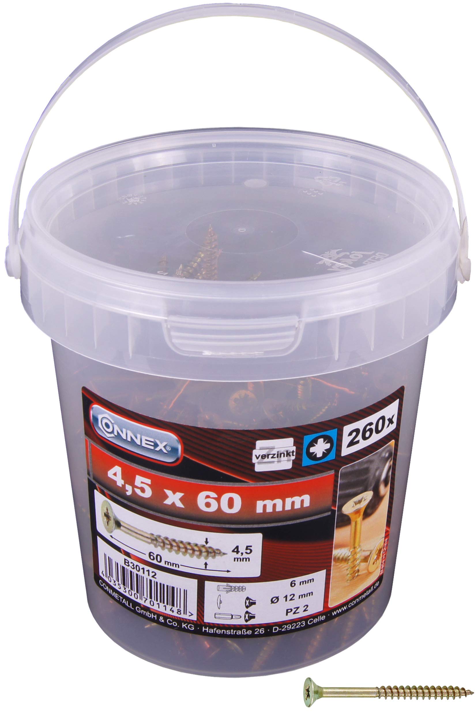 CONNEX B30112 PZ 4.5 x 60mm Uni-Screws Bucket (260 Pieces) — image 1