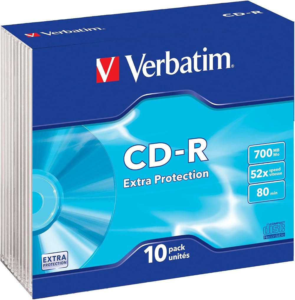 Verbatim 43415 CD-R Slim Jewel Case Red Pack of 10 700MB 80min 52x